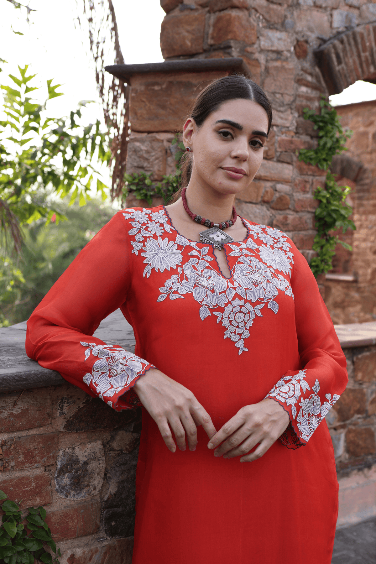 Dusty Orange Applique Kurta And Pant