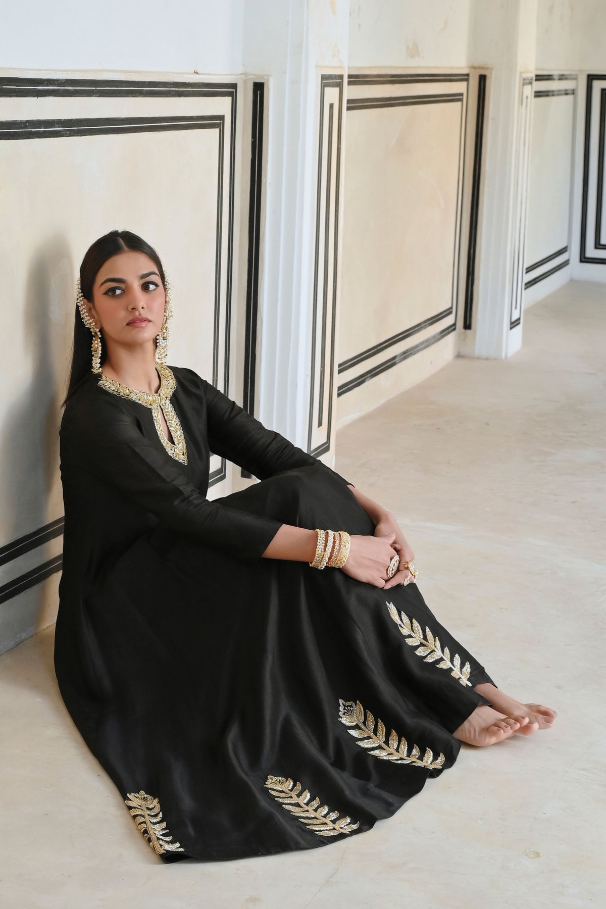 Black Embroidered Anarkali Set