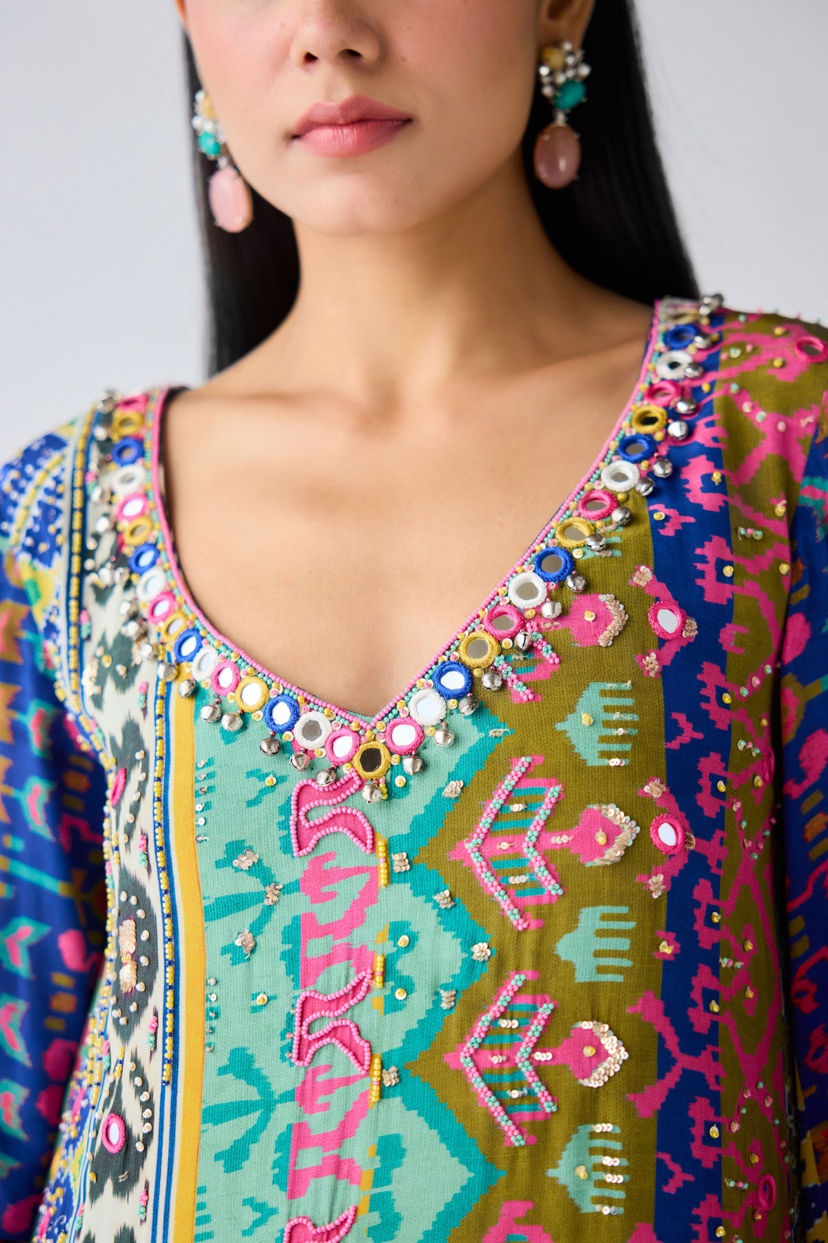 Blue Printed Crepe Tunic Set