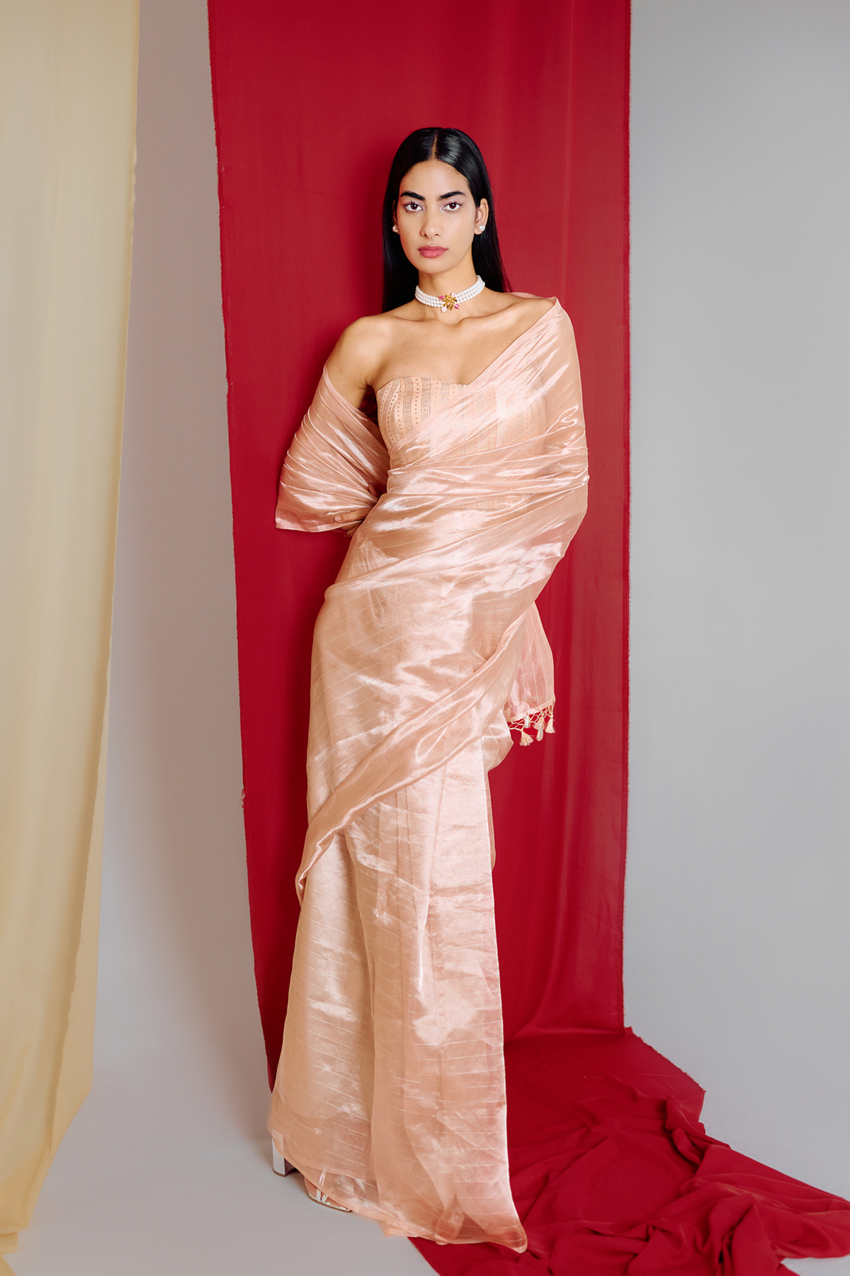 Handwoven Peach Tissue Saree