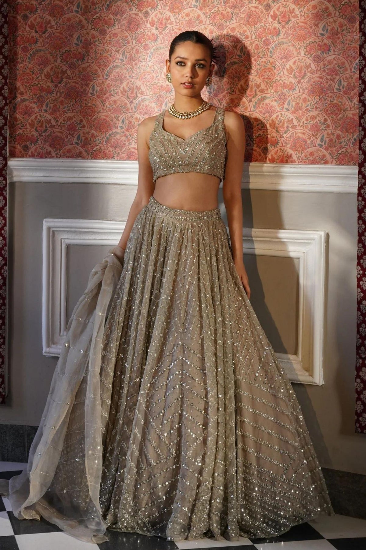 Grey Heavy Work Lehenga Set