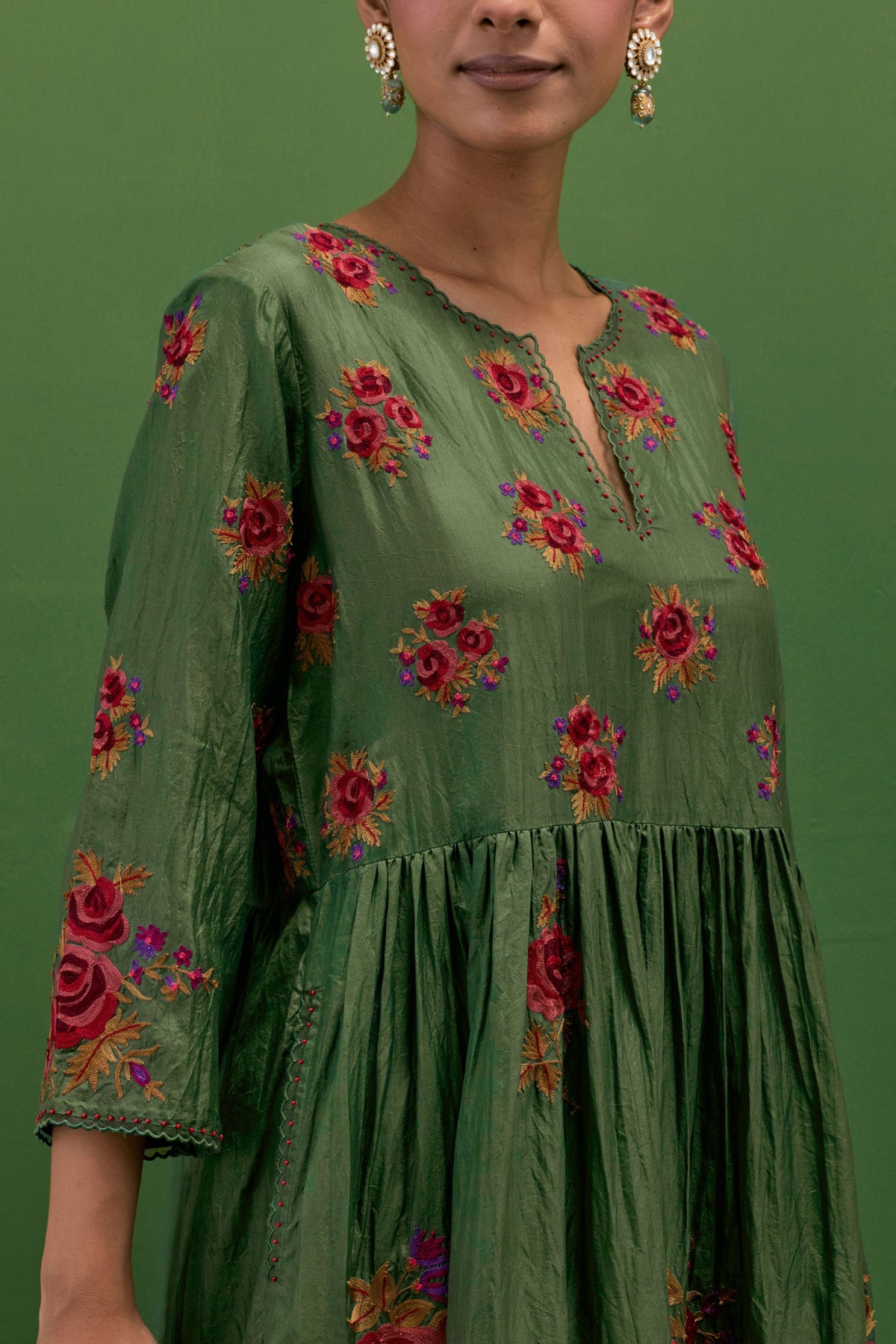 Brunswick Green Floral Kurta Set