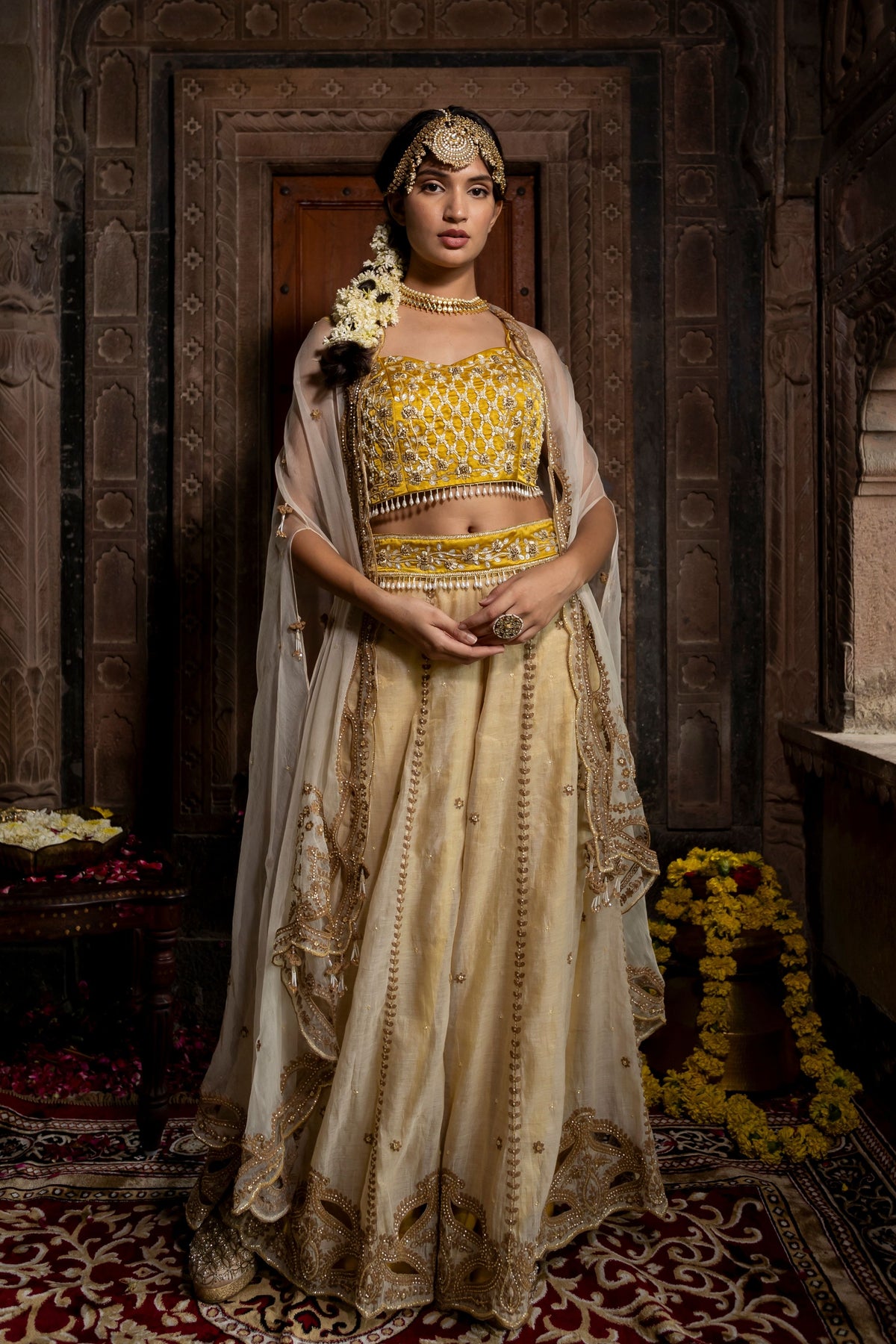 Yellow Beige Cape Sharara Set