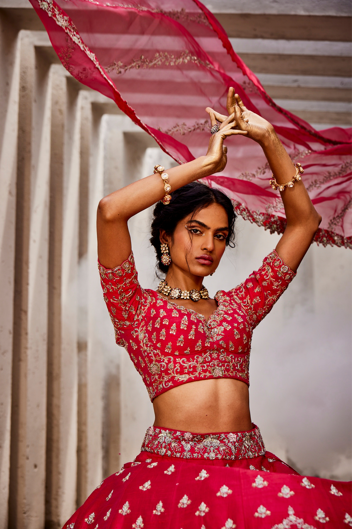 Hot Pink Ogee Motif Lehenga