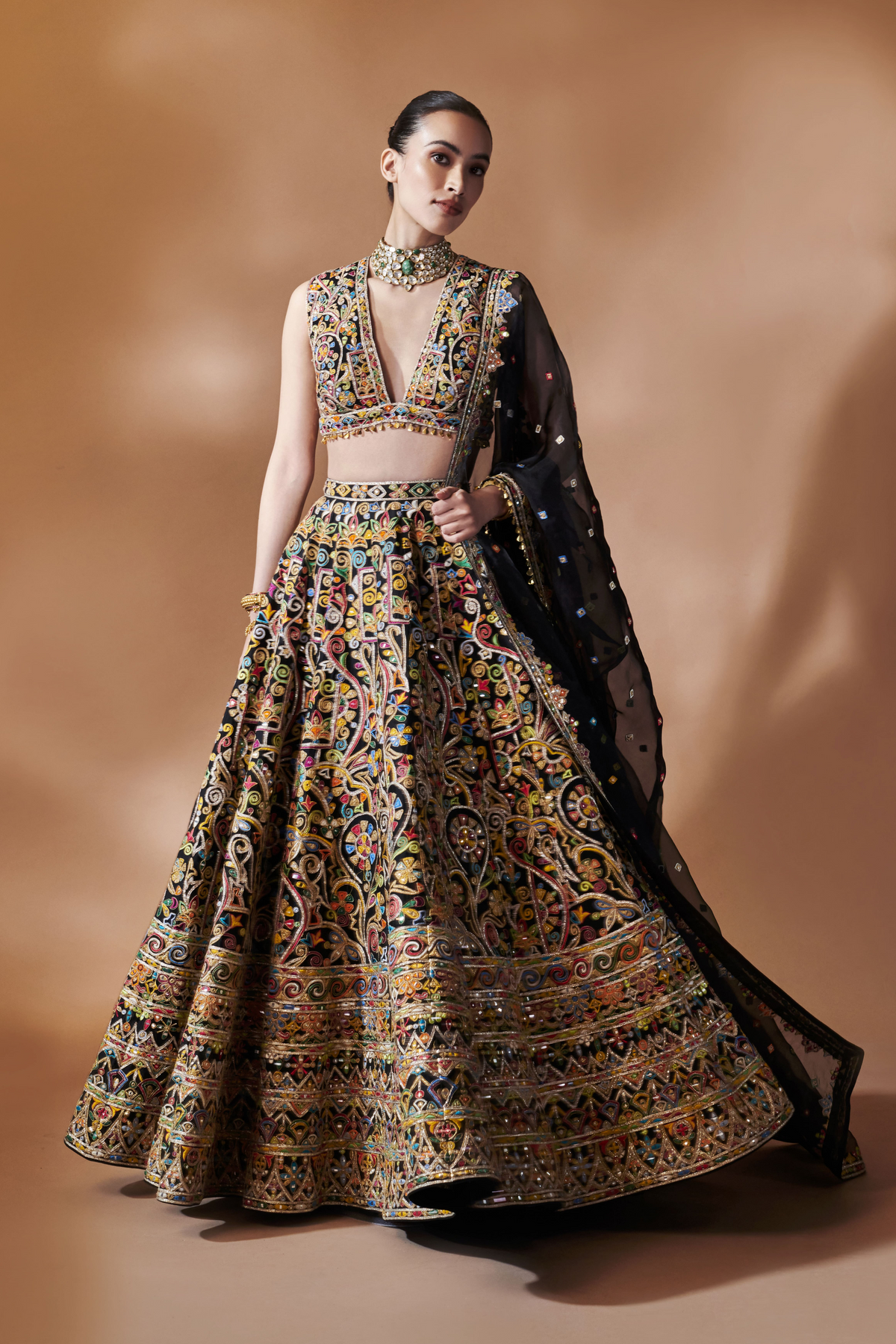 Black Embroidered Lehenga Set