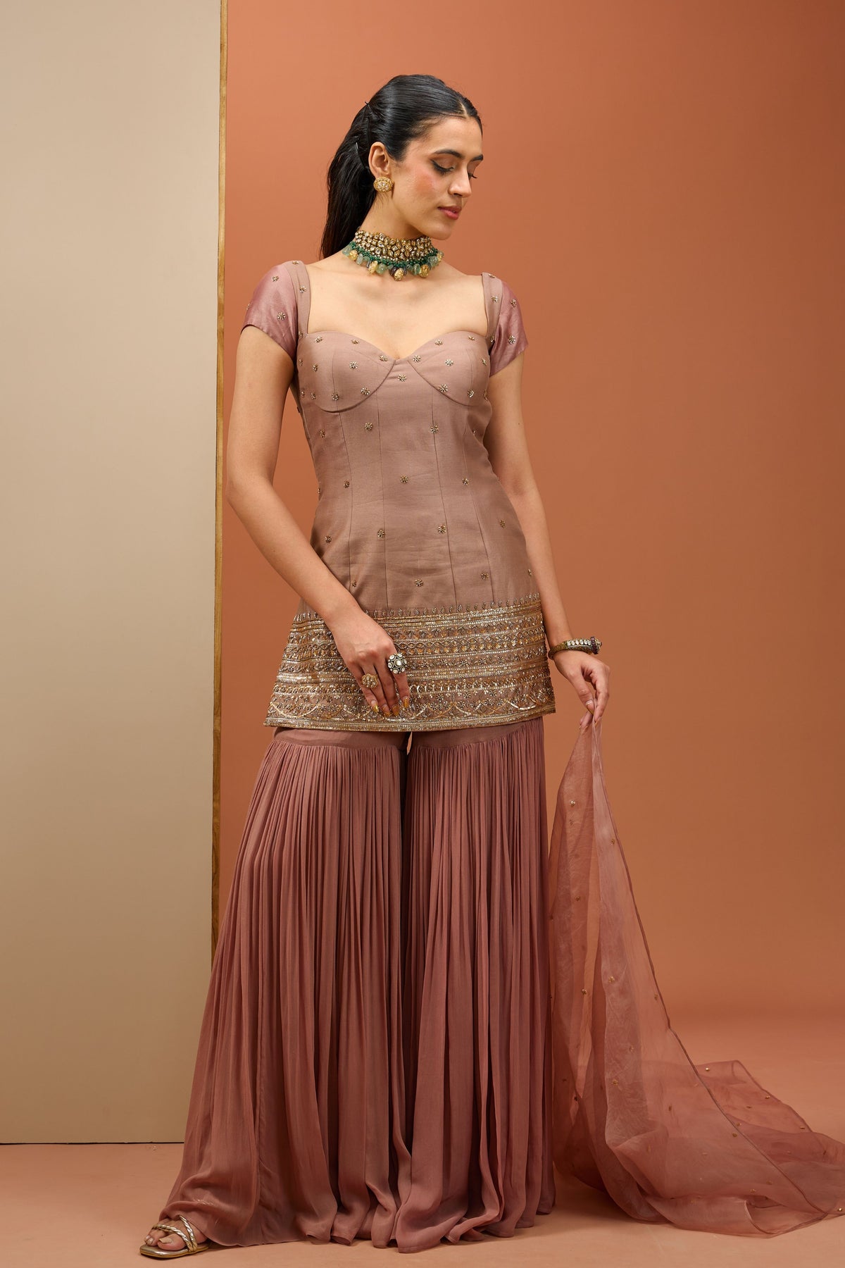 Brown Sharara Set