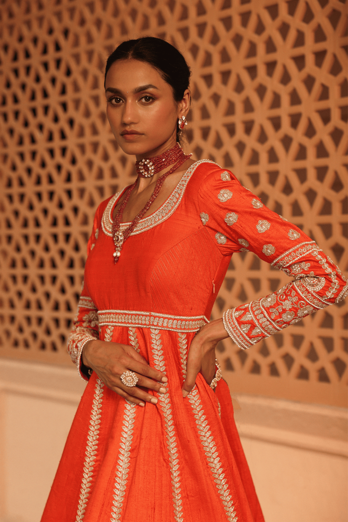 Mariyah Orange Anarkali With Lehenga Set