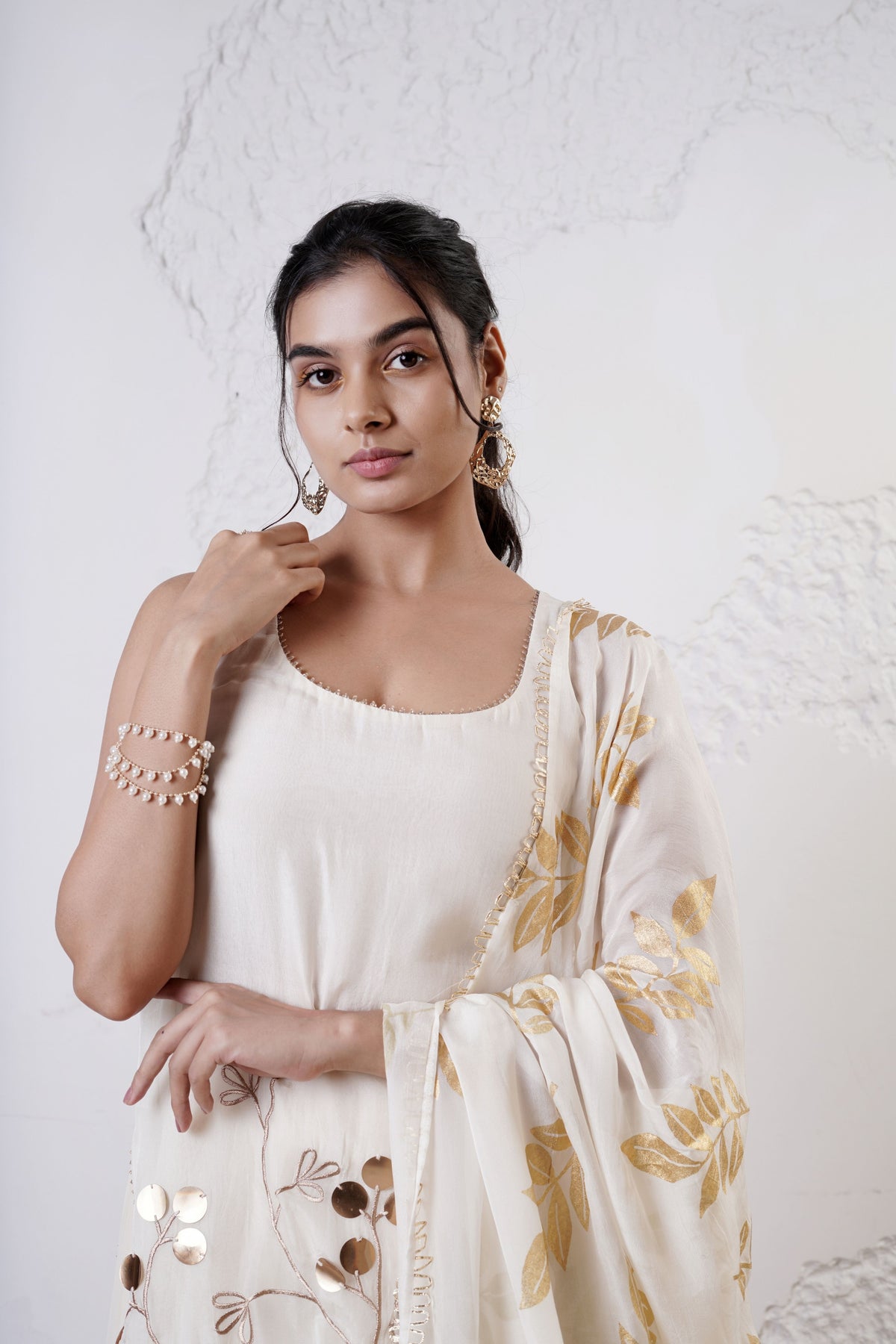 Ivory Embroidered Sharara Set