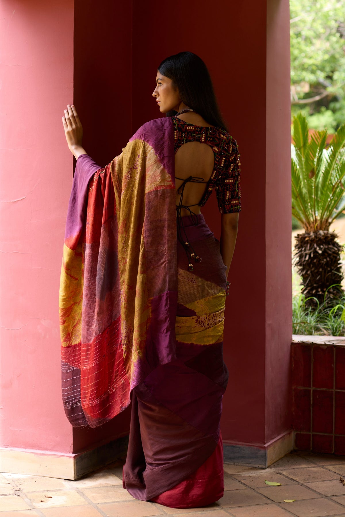 Multicolor Overdyed Sari Set