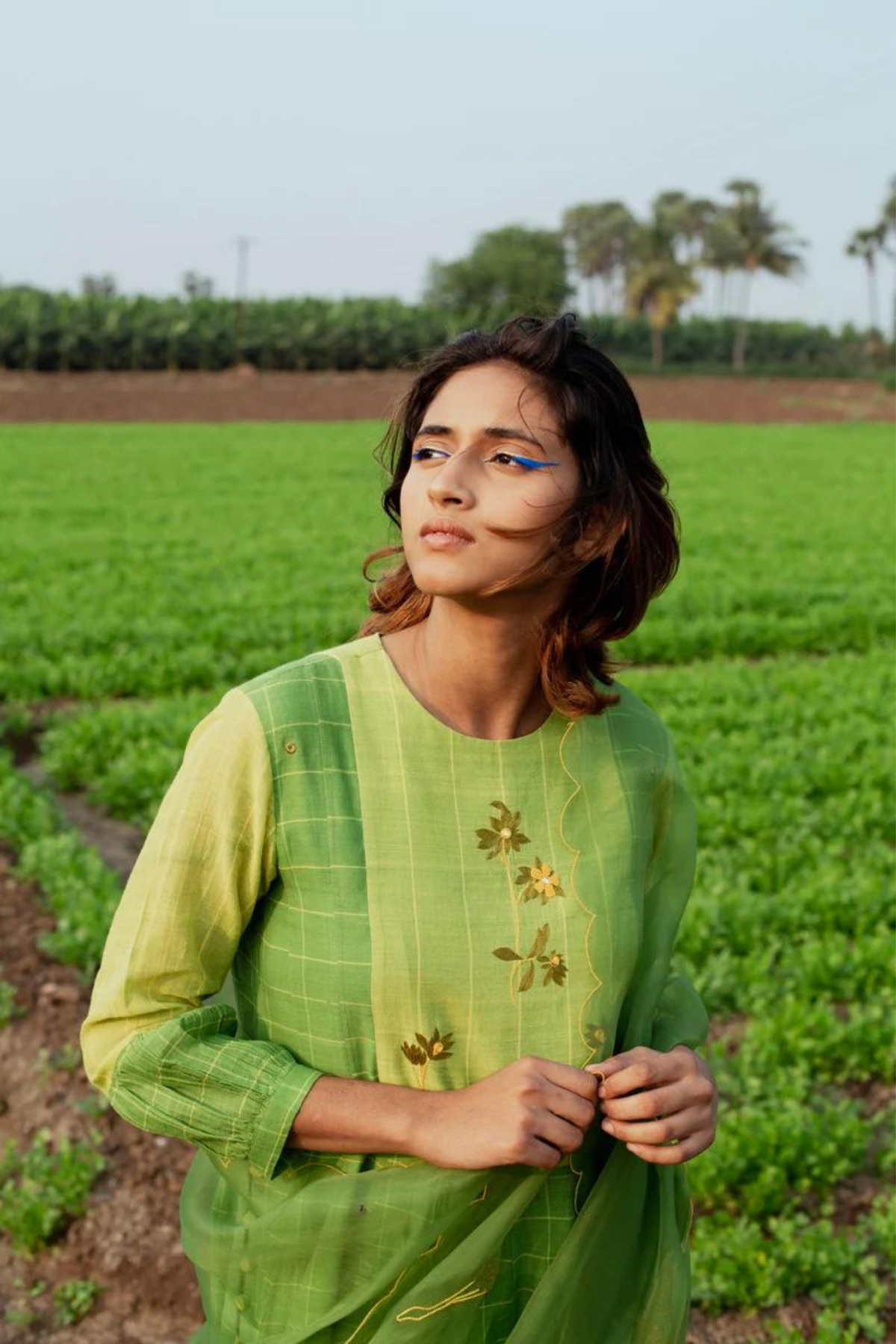 Lemon Green Floral Embroidered Kurta Set