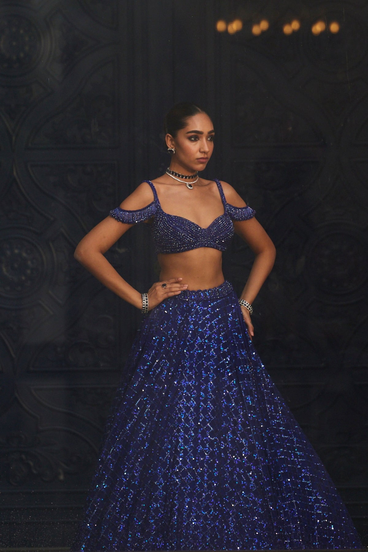 Cocktail Blue Tulle Lehenga Set