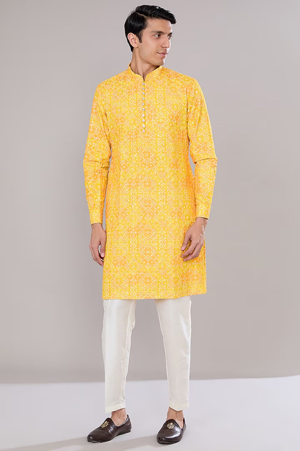 Yellow Bandhani Printed Kurta Set