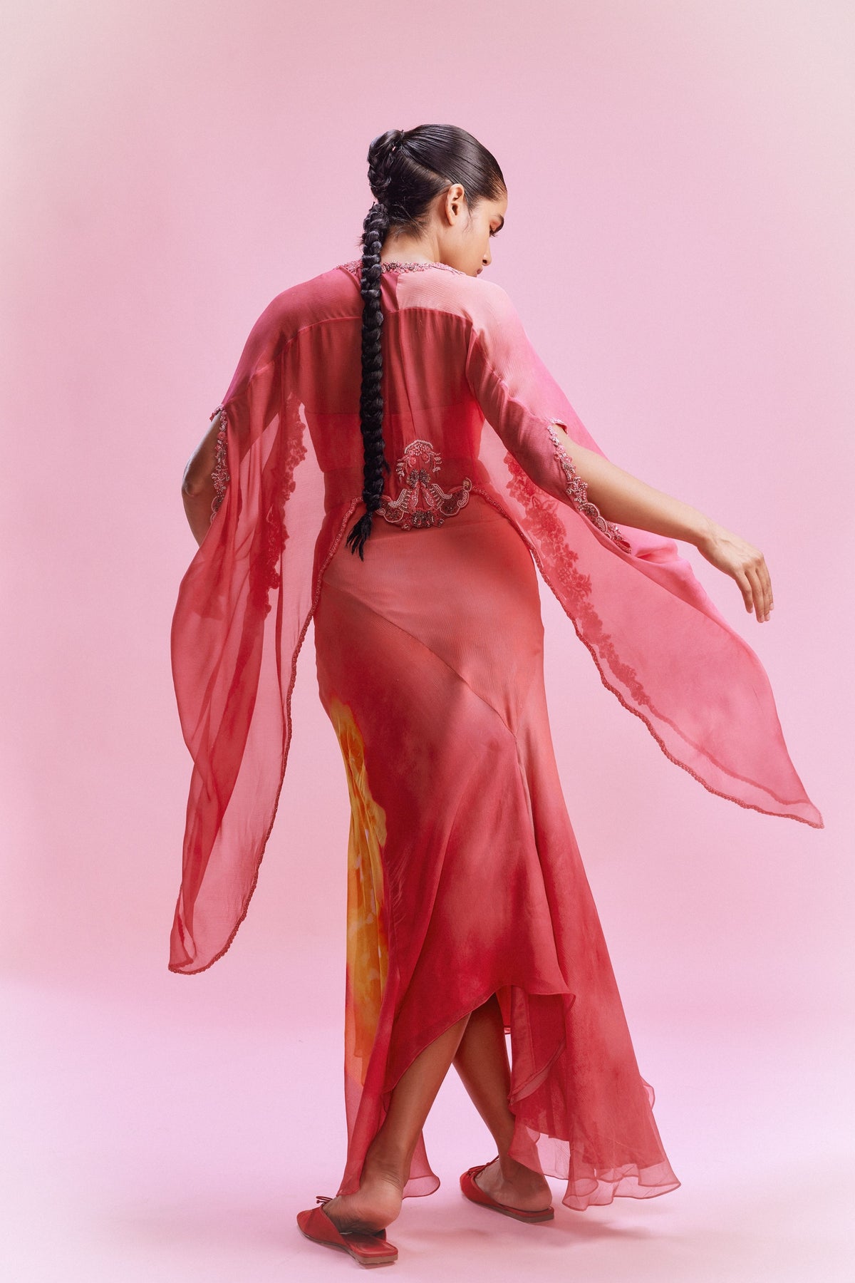 Saarah Peachy Pink Cape Set