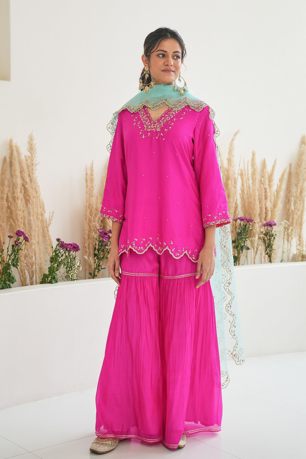 Feeha Sharara Set in Magenta With Dupatta