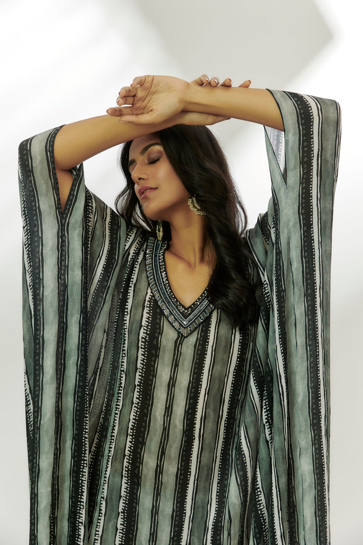 Black Stripes Printed Kaftan