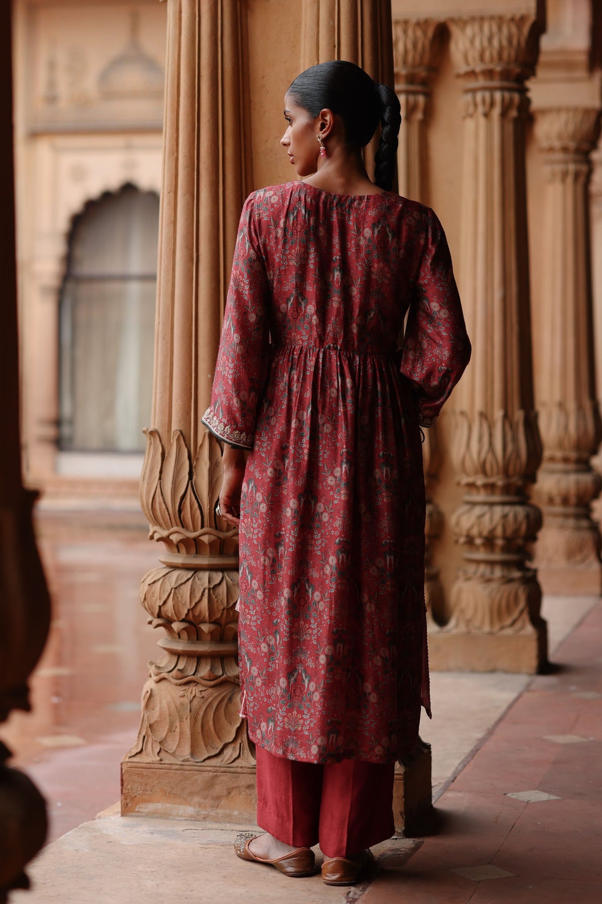 Dark Red Printed Kurta Set