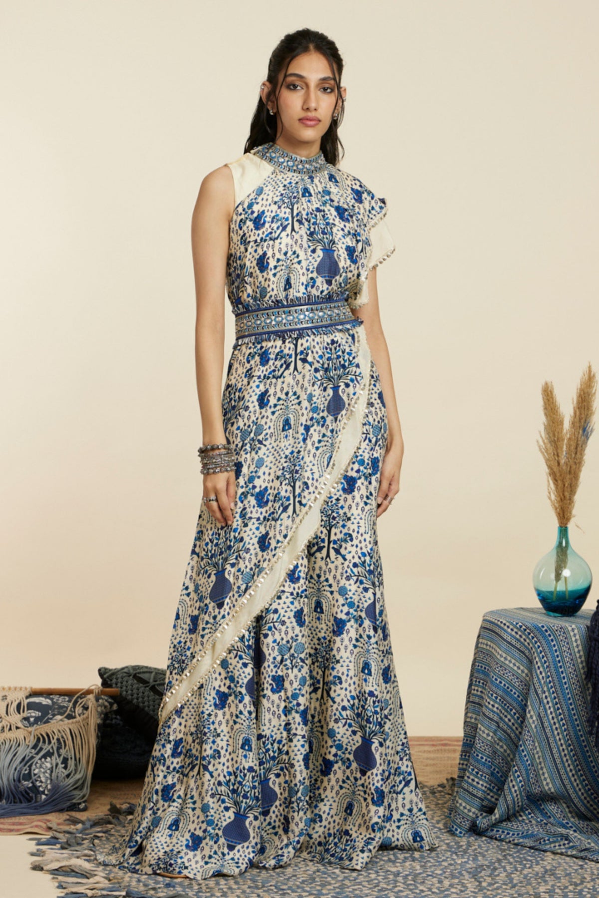 Safar Blue Jaal Print Sharara Set