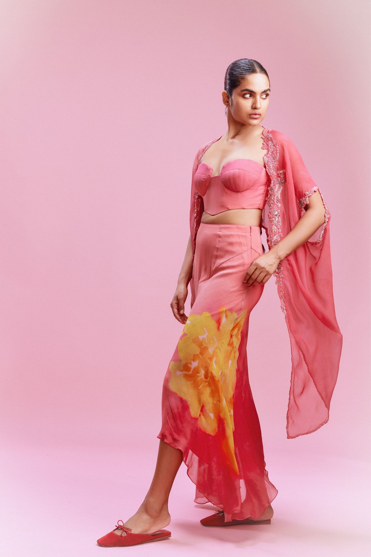 Saarah Peachy Pink Cape Set