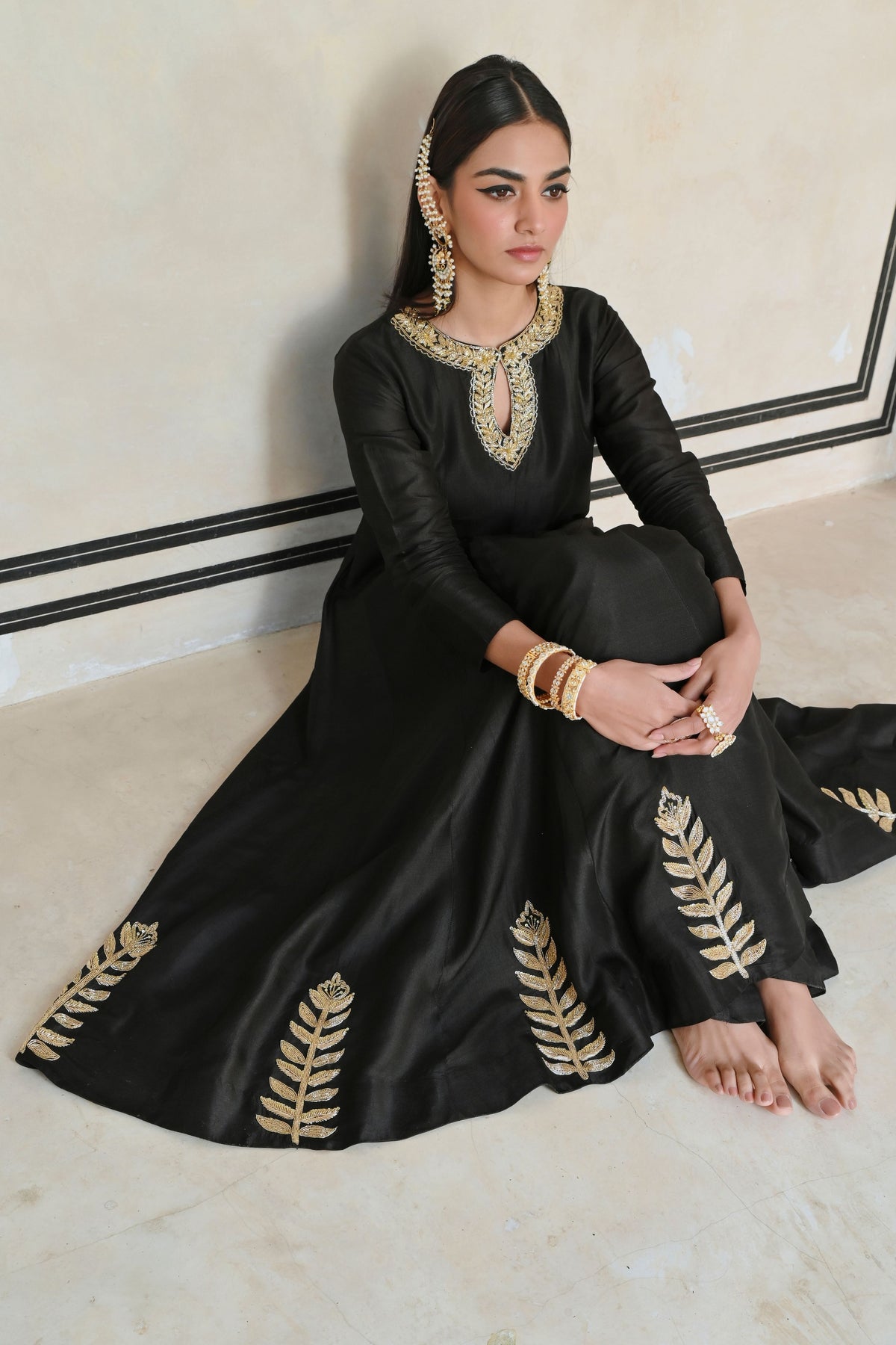 Black Embroidered Anarkali Set