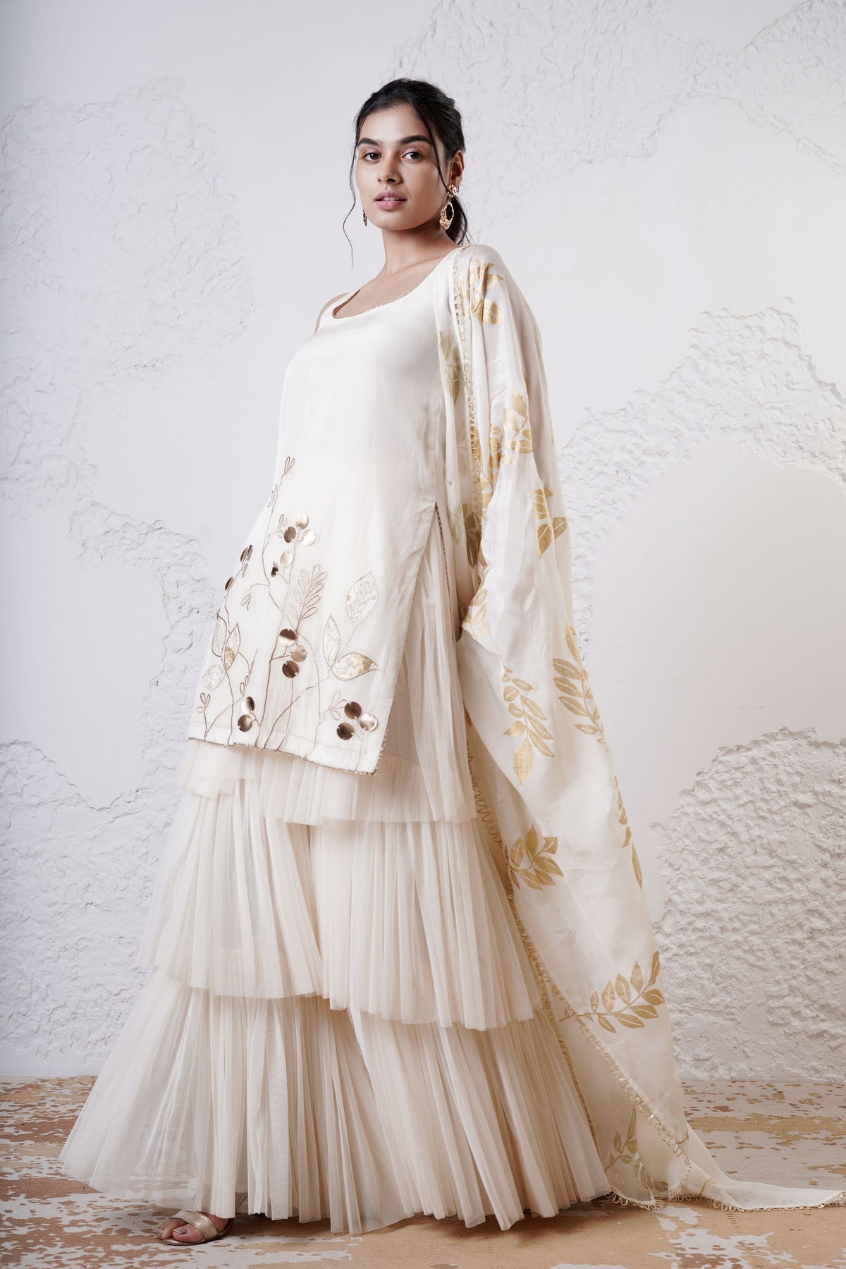 Ivory Embroidered Sharara Set