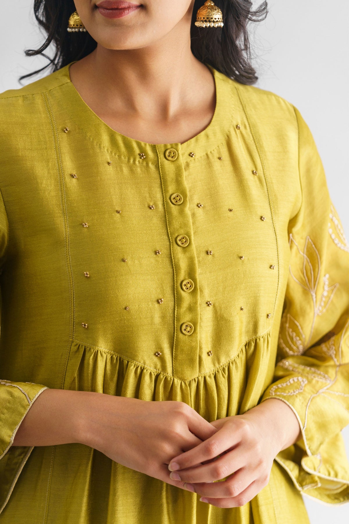 Lime Green Dori Chanderi Silk Tunic