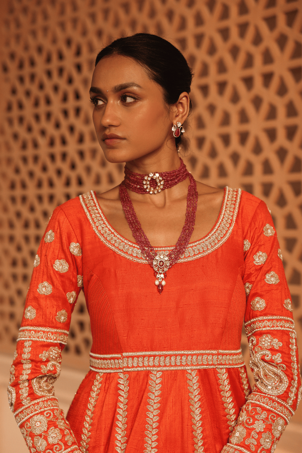 Mariyah Orange Anarkali With Lehenga Set