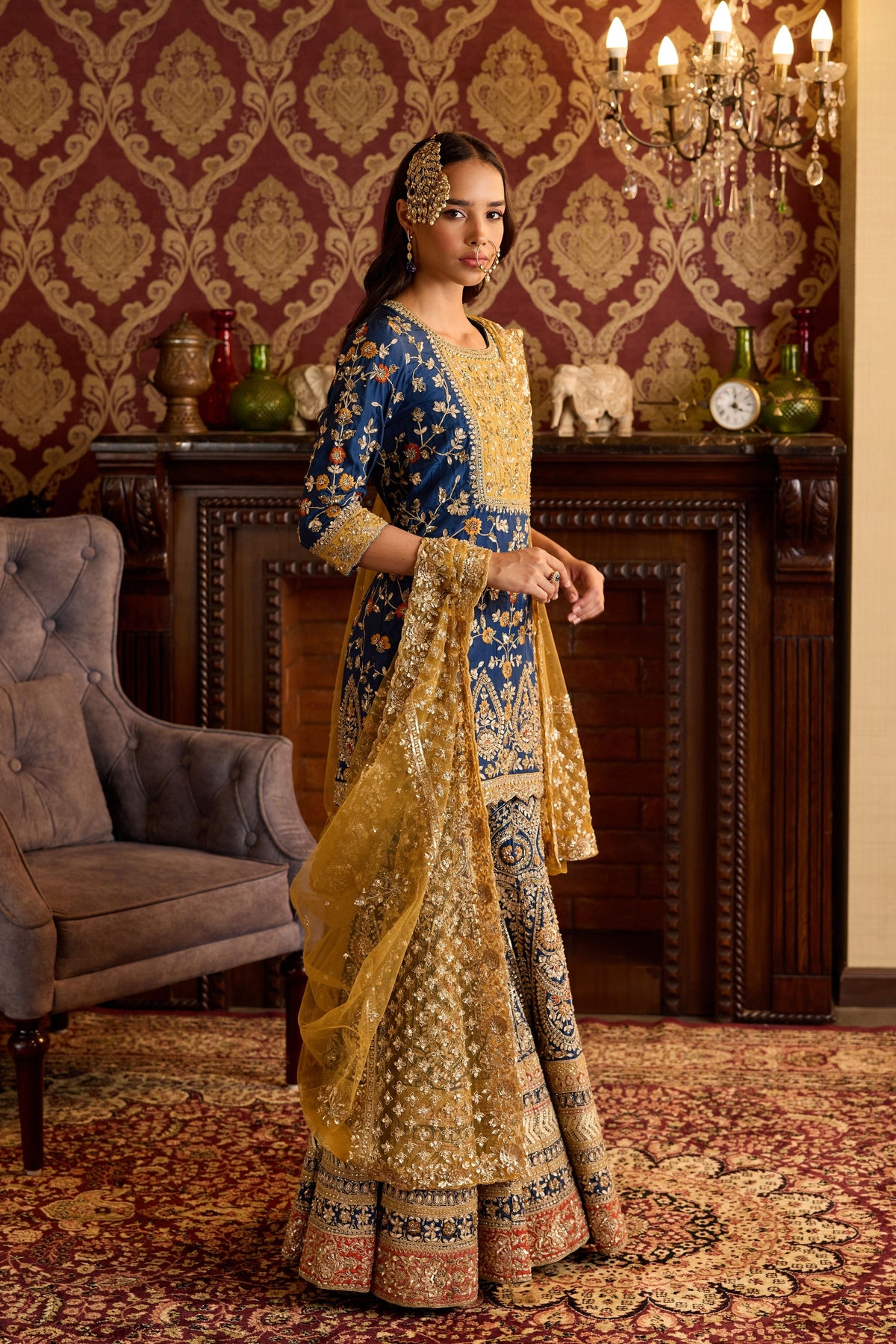 Blue and Ochre Sharara Set