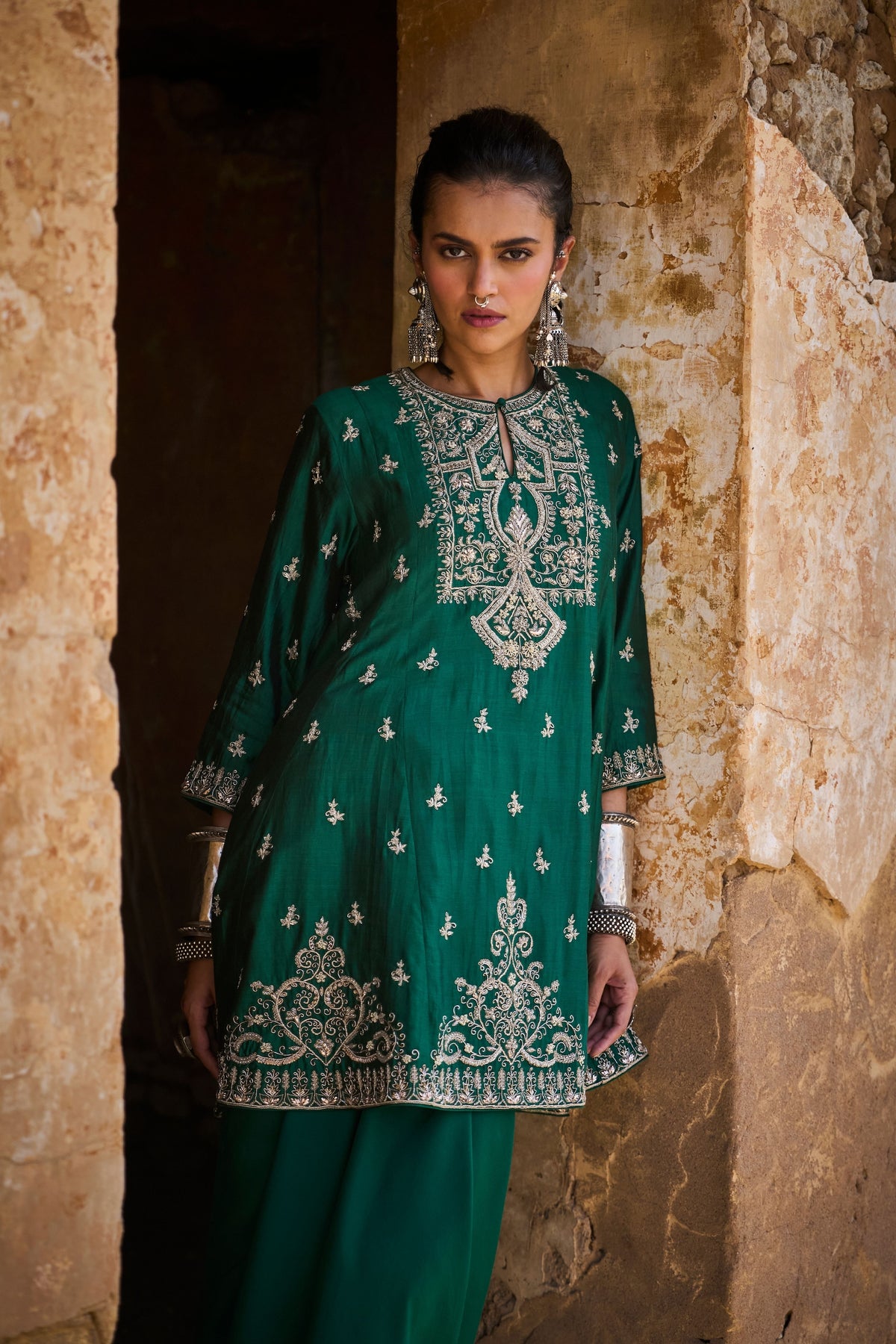 Embroidered Tunic With Wrap Skirt