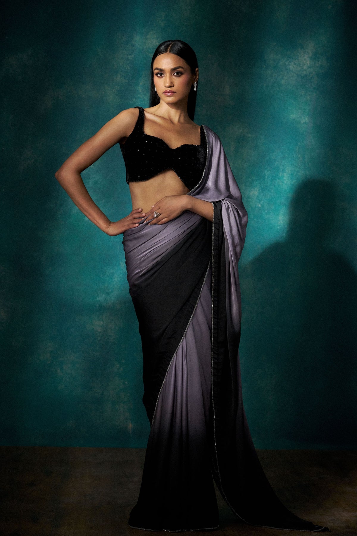 Grey Black Ombre Saree Set