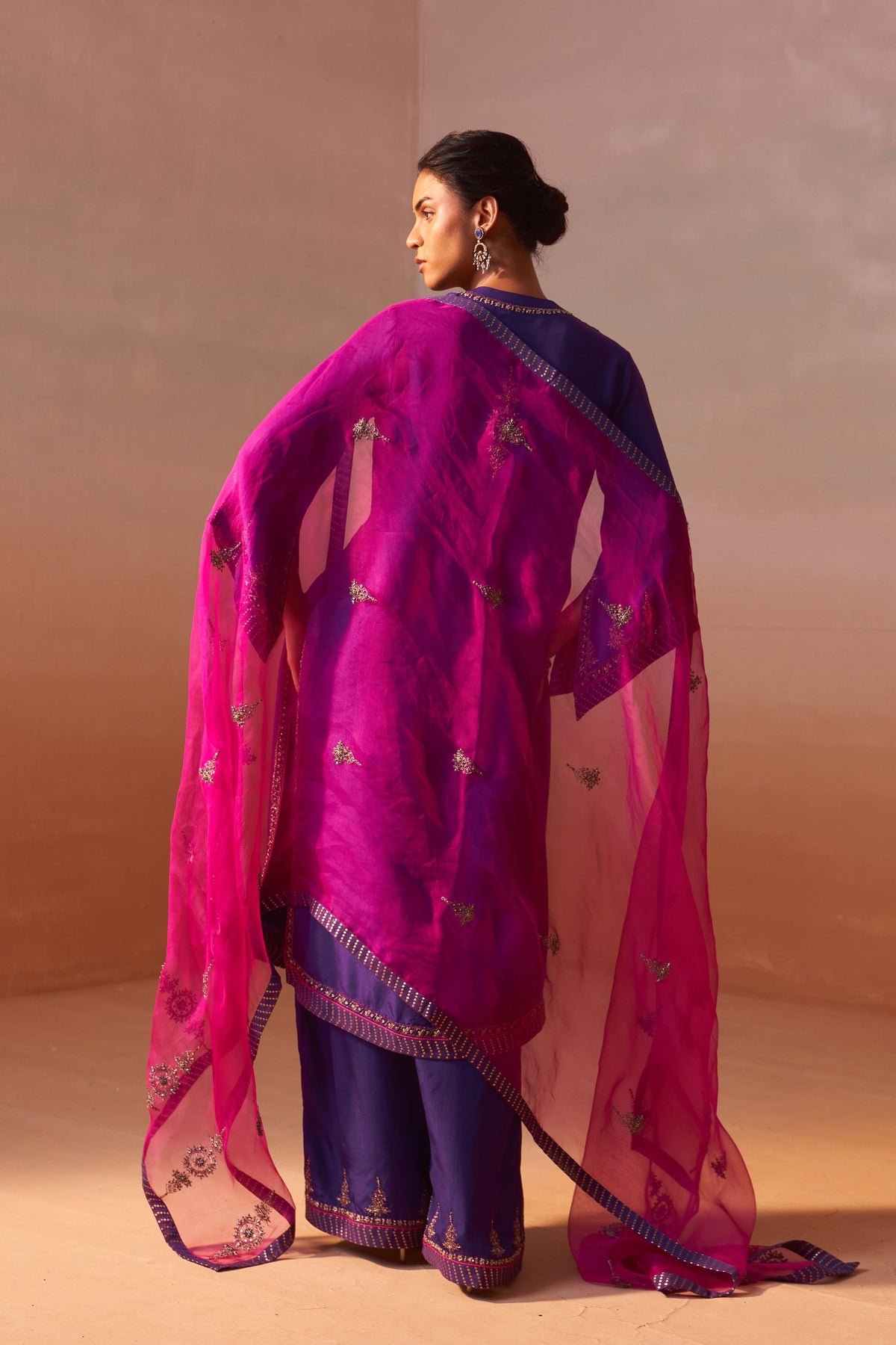 Purple Palazo Set With Fuchsia Dupatta