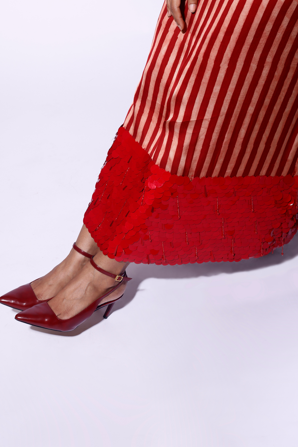 Red White Sequined Midi