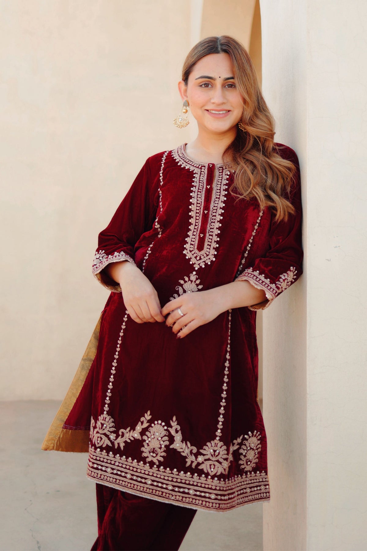 Asiyah Short Maroon Kurta Set