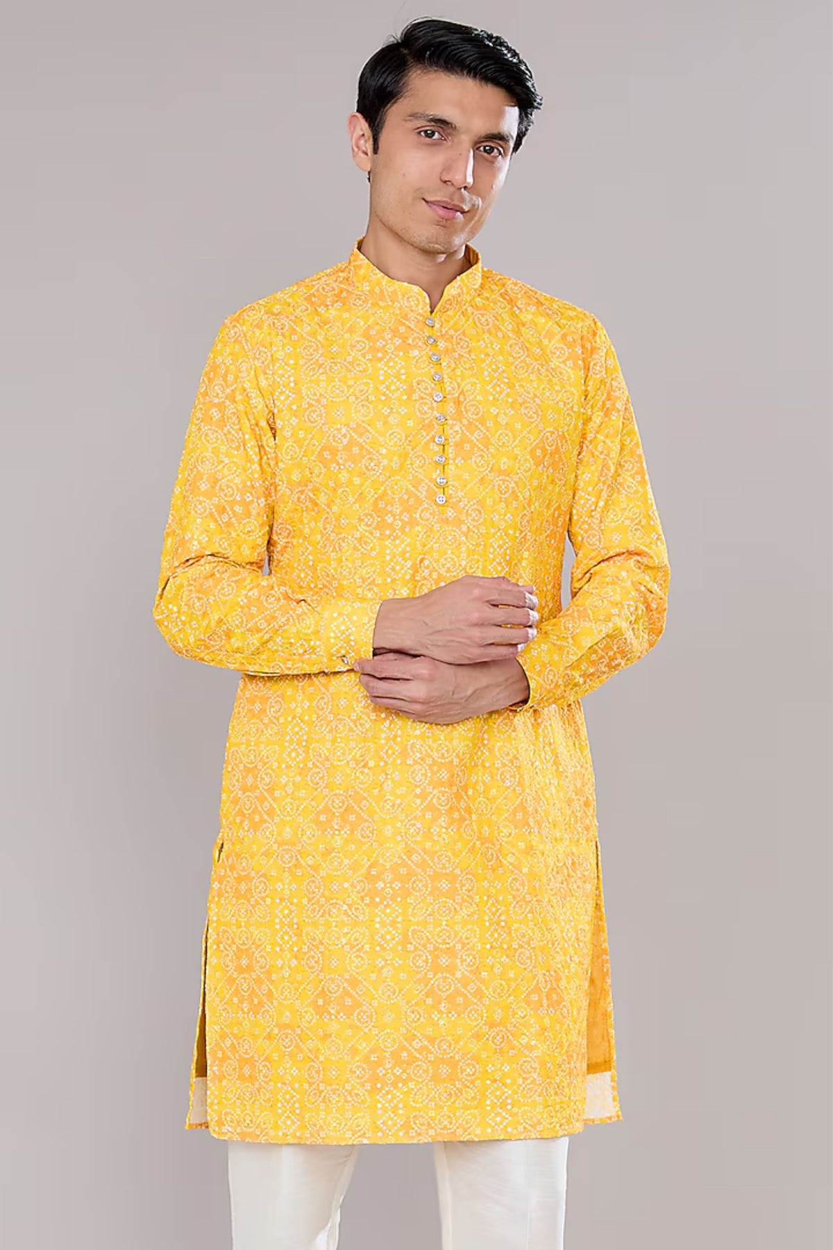 Yellow Bandhani Printed Kurta Set