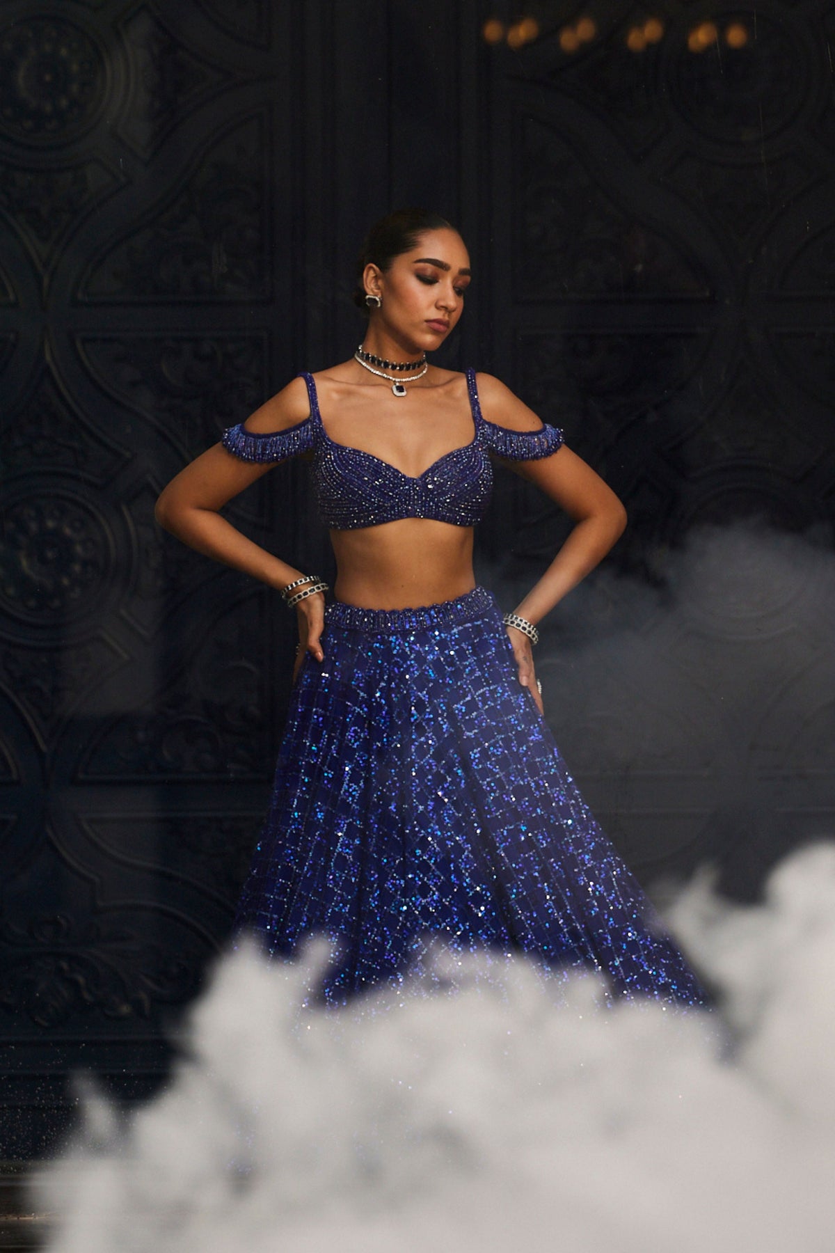 Cocktail Blue Tulle Lehenga Set