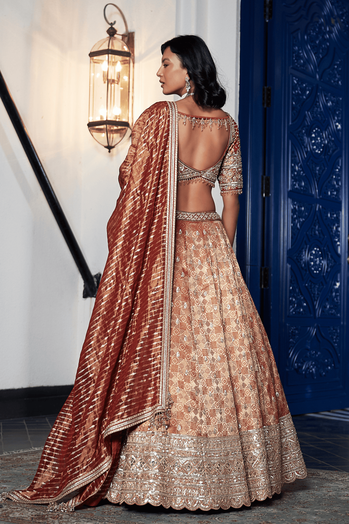 Rust Banarasi Embroidered Lehenga Set