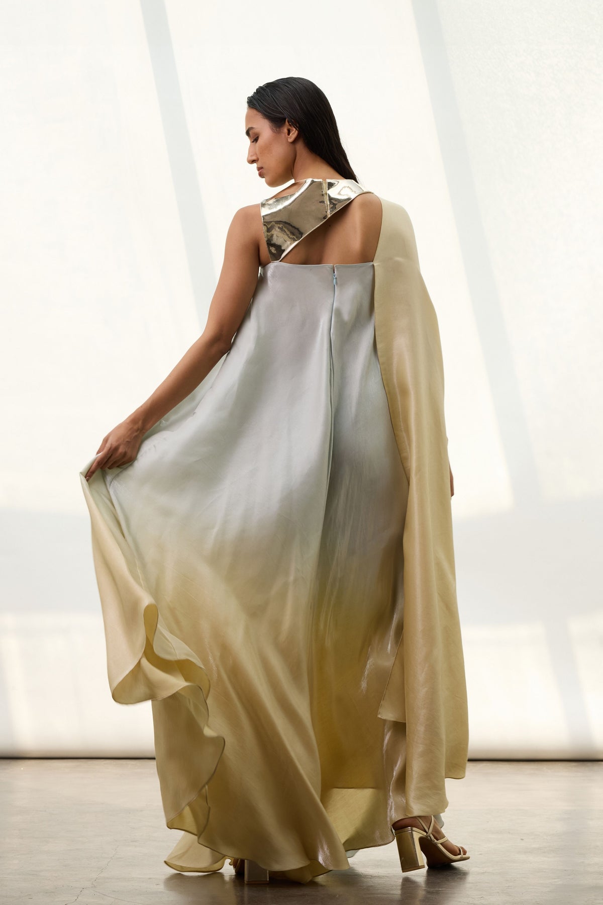 Asymmetric Satin Kaftan Dress