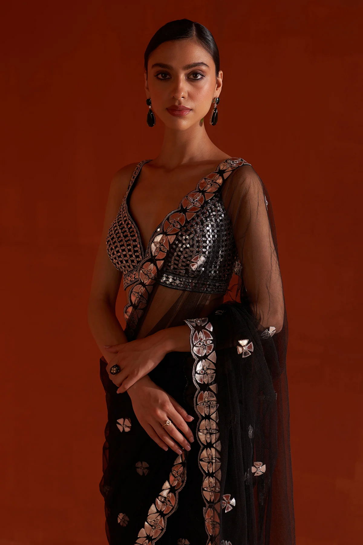 Black Net Saree