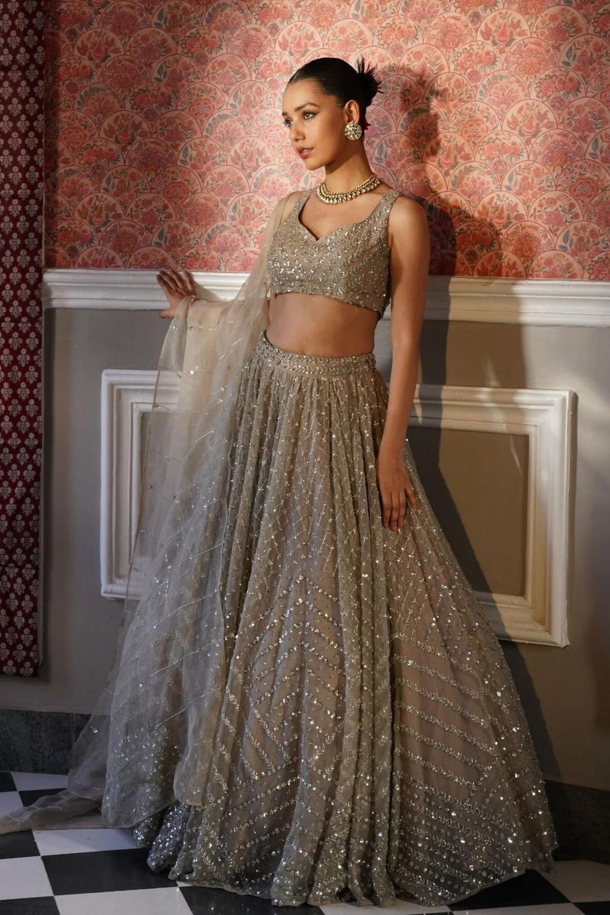 Grey Heavy Work Lehenga Set