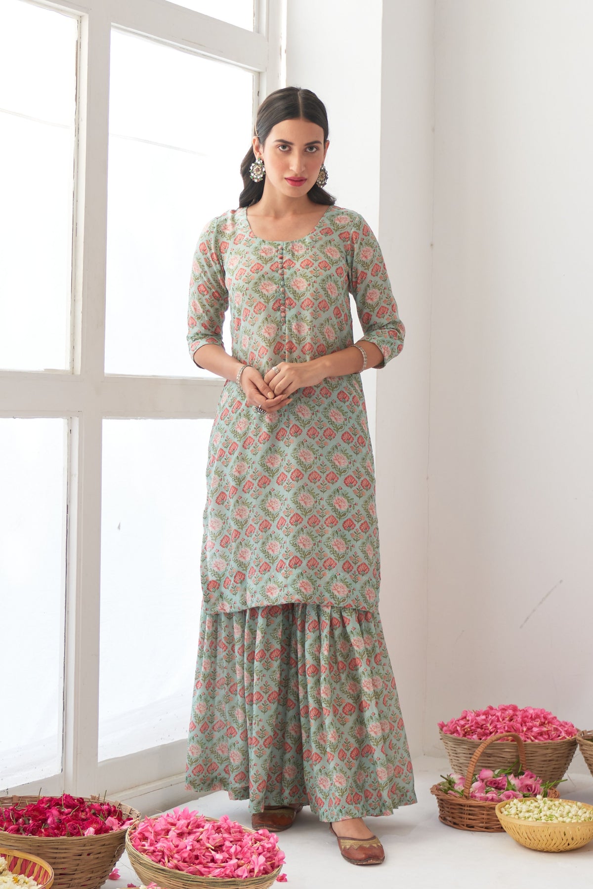 Aqua Peony Sharara Set