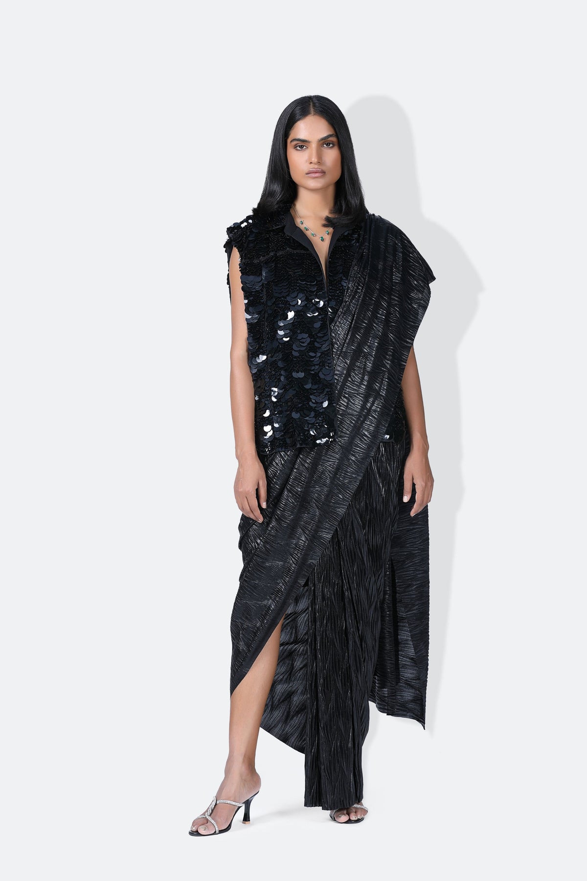 Wave Black Sari