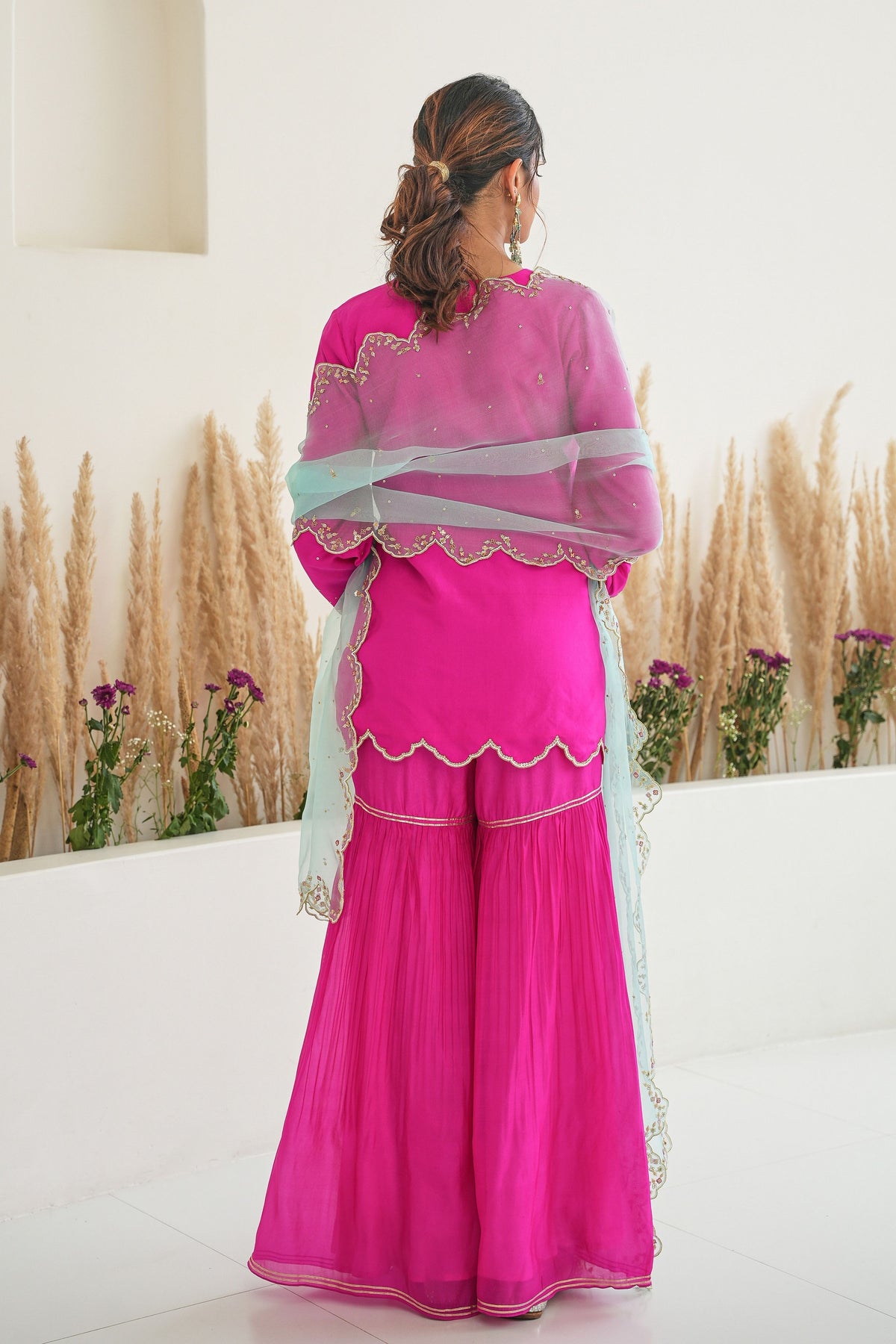 Feeha Sharara Set in Magenta With Dupatta