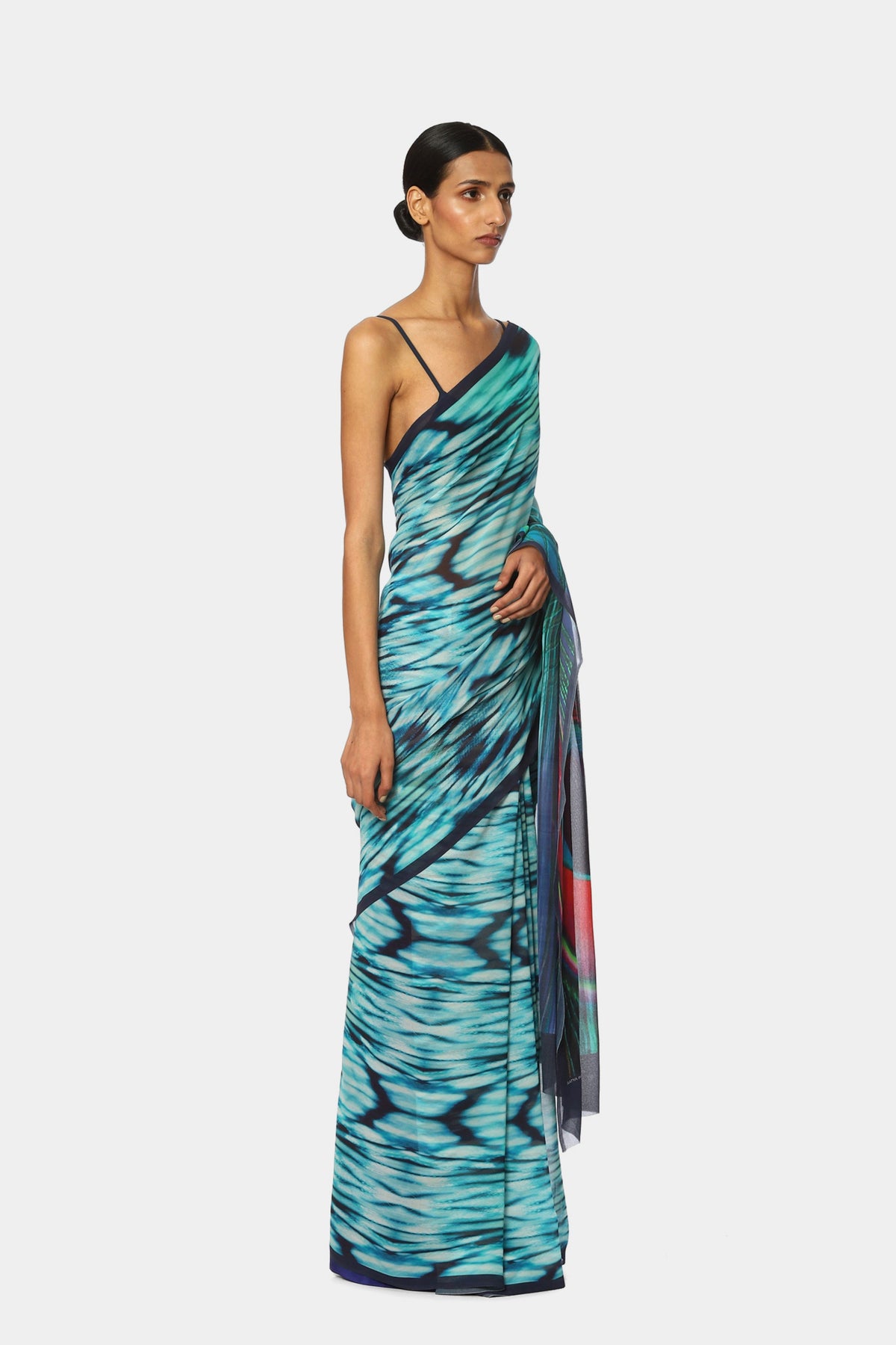 Printed Blue Mist Peacock Saree