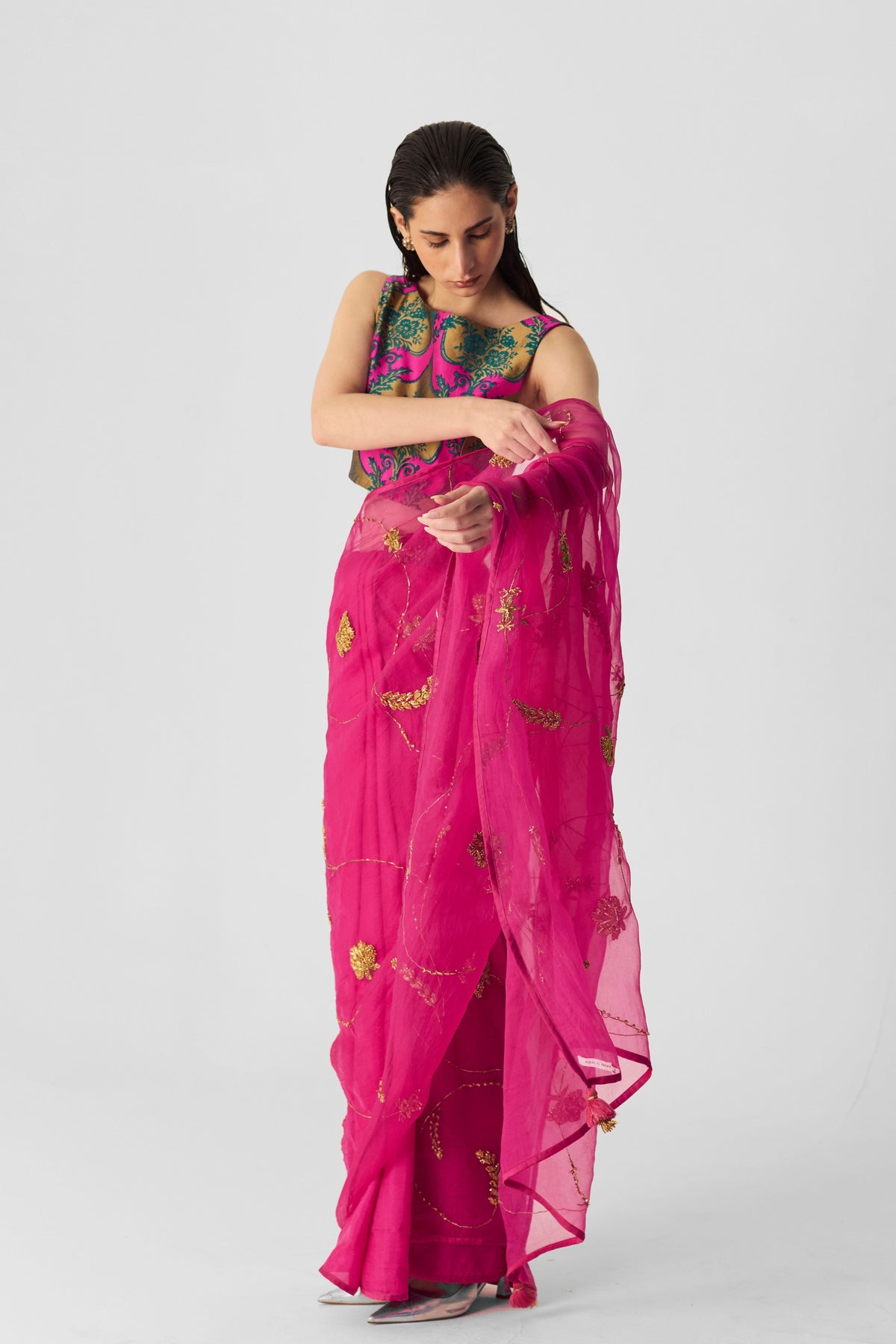 Pink Embroidered Saree