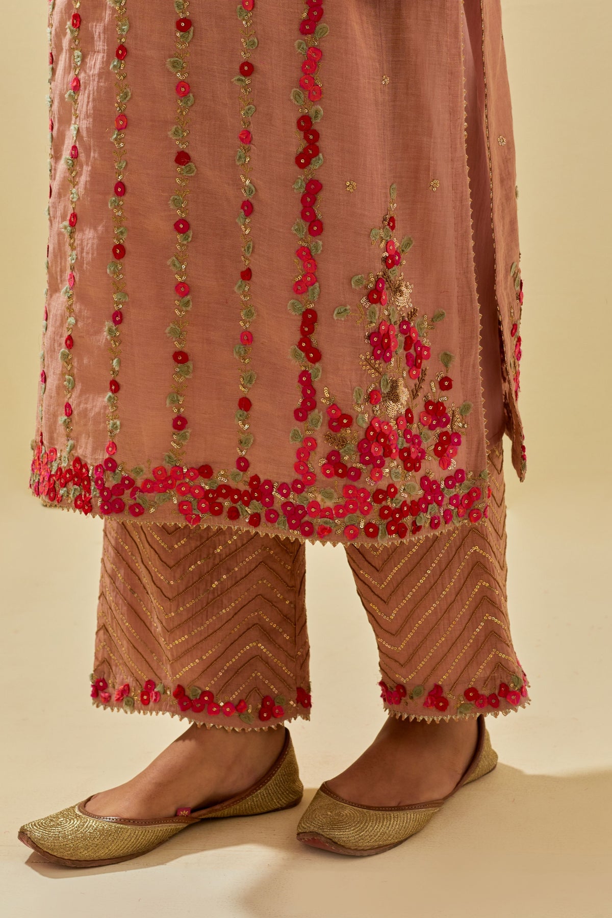 Pink Applique Kurta Set