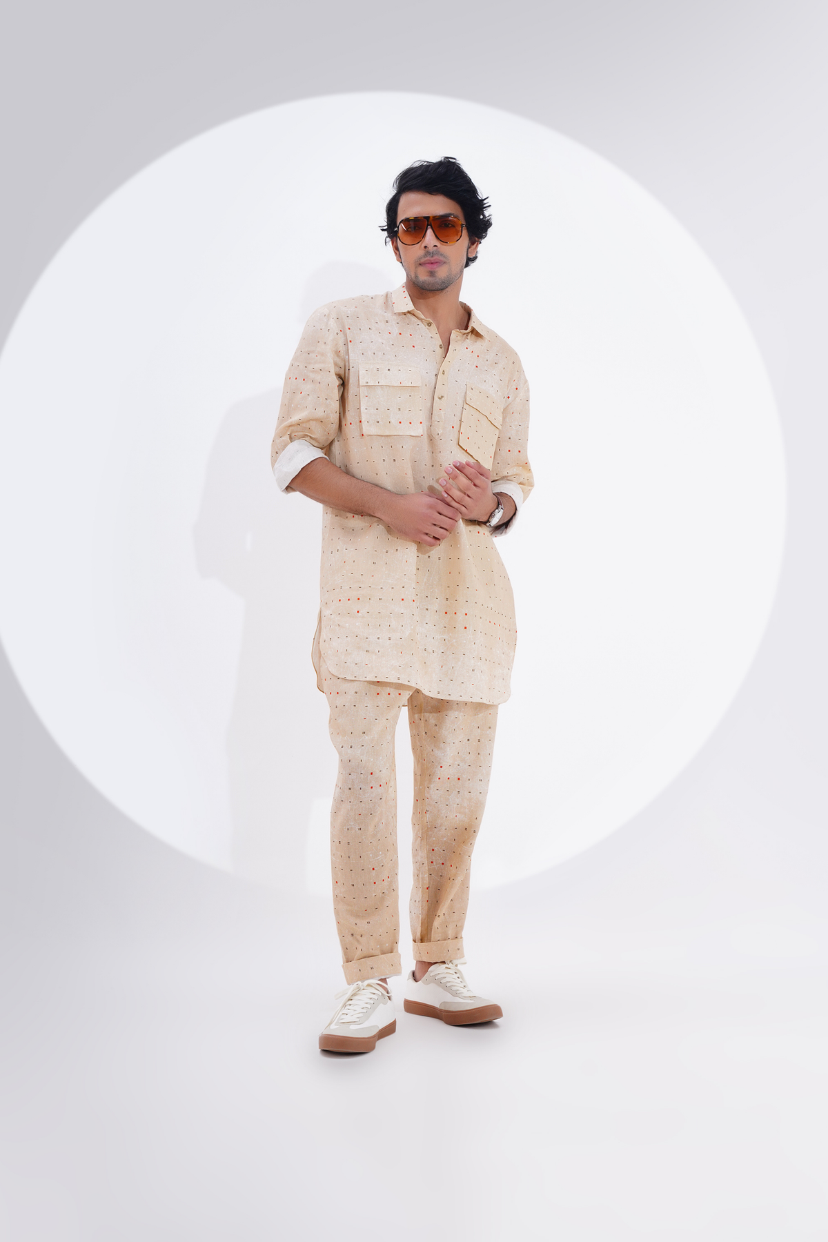 Beige Printed Kurta Set