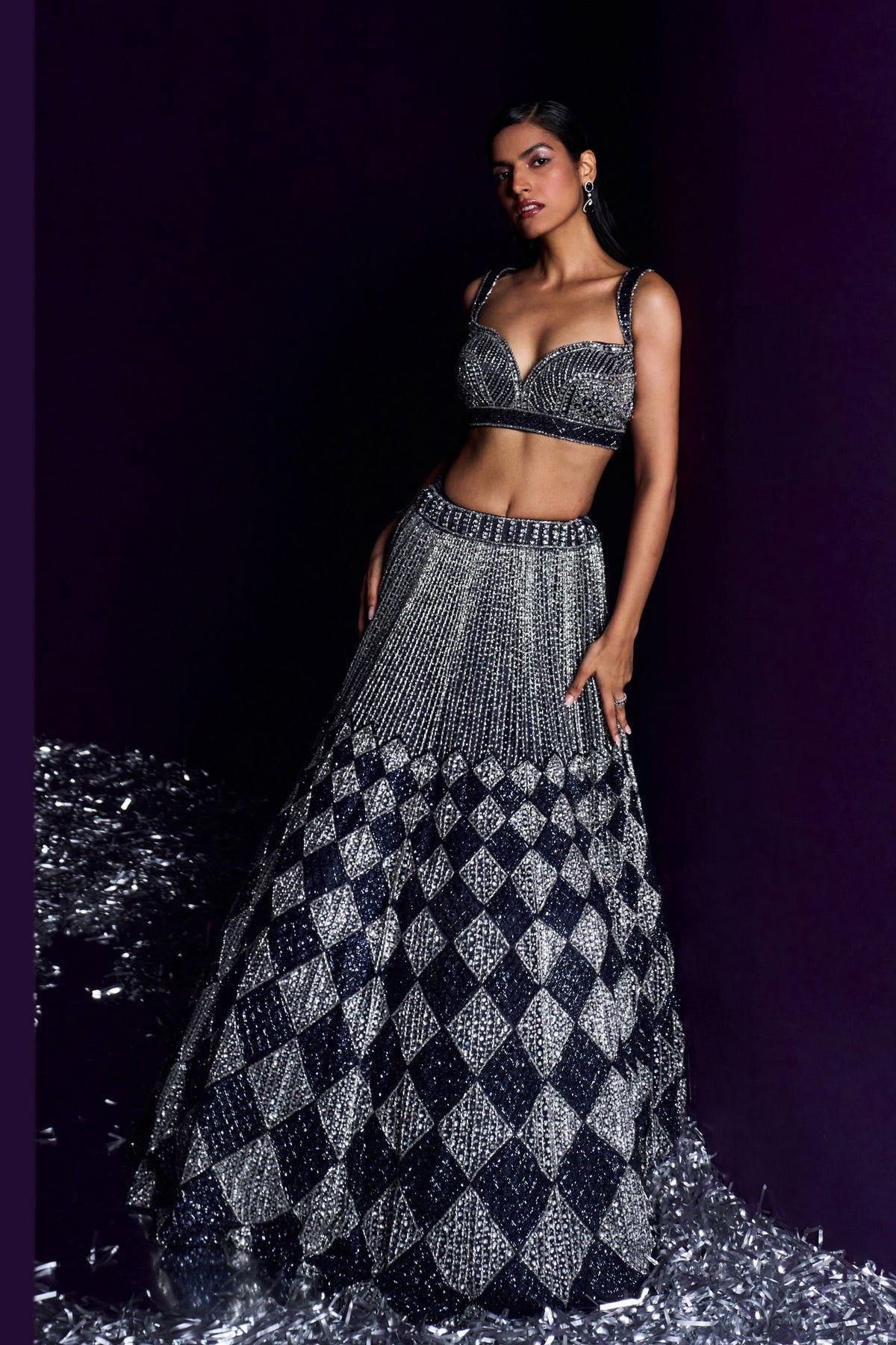 Midnight Blue Cutdana Lehenga Set