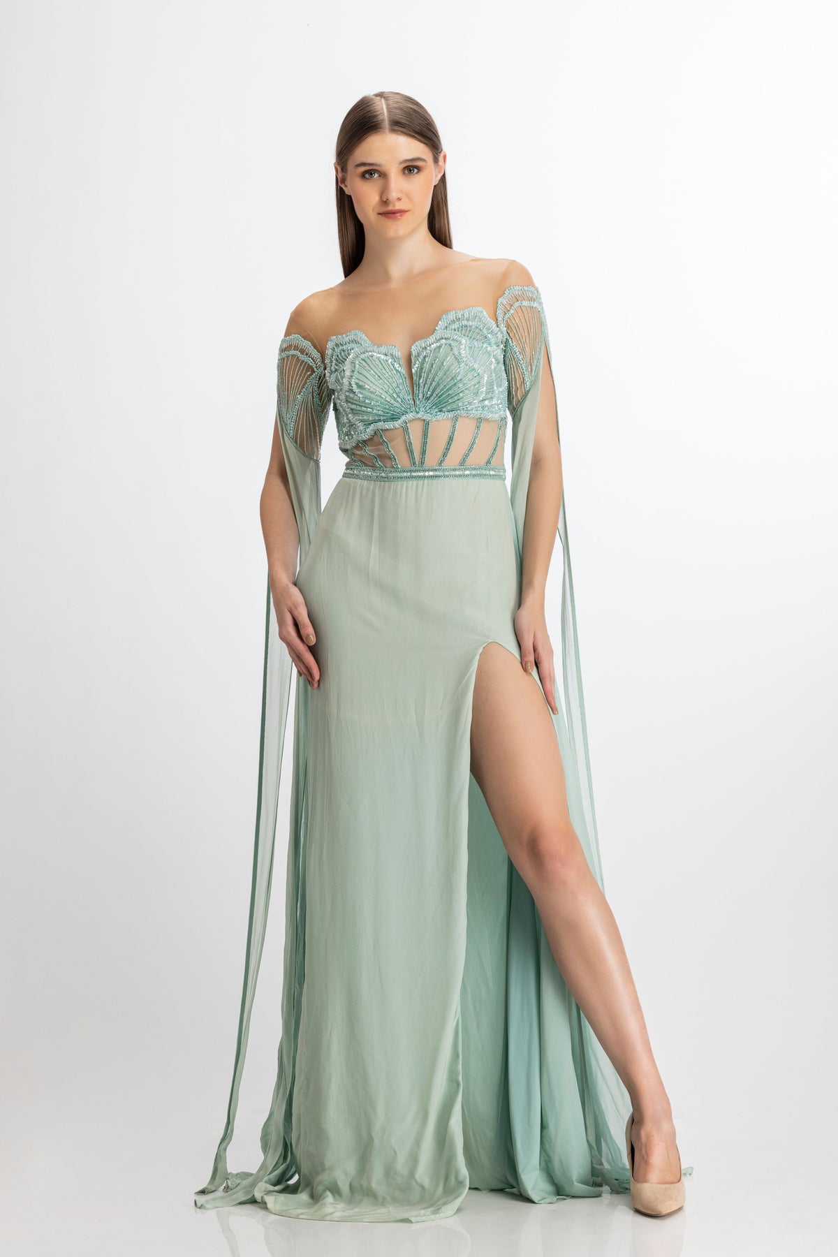 Beach Green Georgette Gown