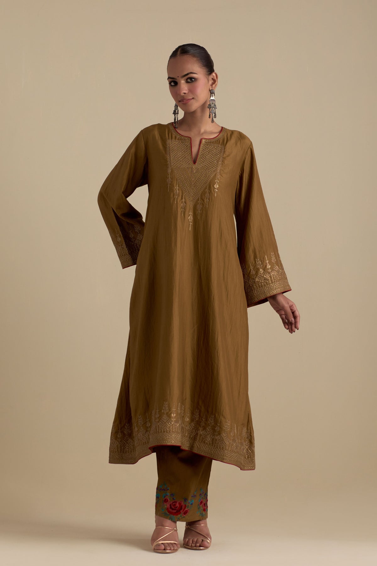 Olive A-line Kurta Set