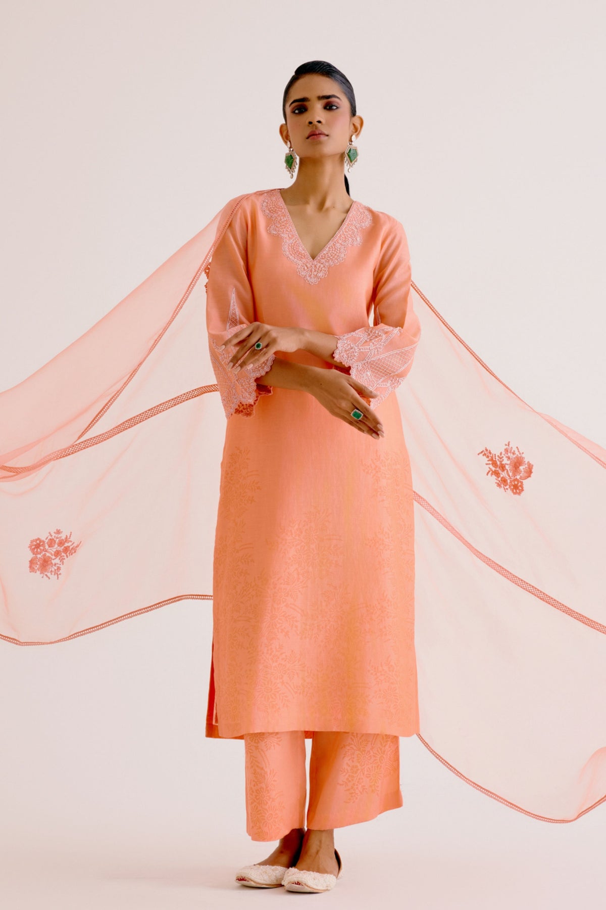 Peach Embroidered Kurta Set