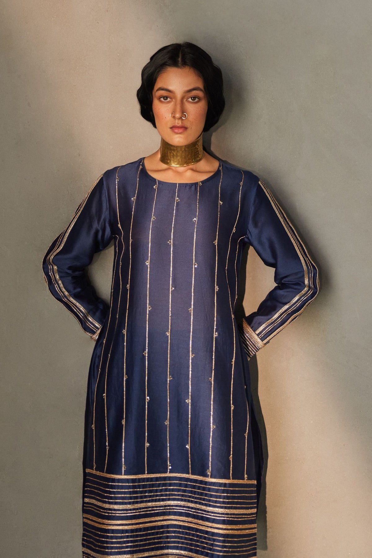 Navy Blue Zari Line Ensemble